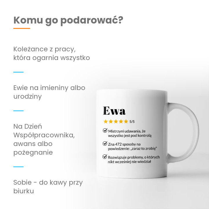 Ewa 5/5 - najlepsza współpracowniczka - kubek na prezent