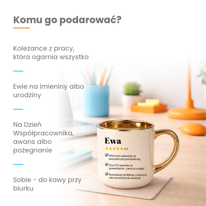 Ewa 5/5 - najlepsza współpracowniczka - kubek elegancki na prezent
