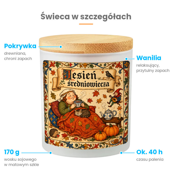 Jesień średniowiecza z herbatą pod kocem - świeczka zapachowa na prezent