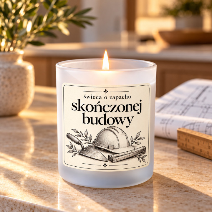 Świeca o zapachu skończonej budowy - świeczka zapachowa na prezent na parapetówkę