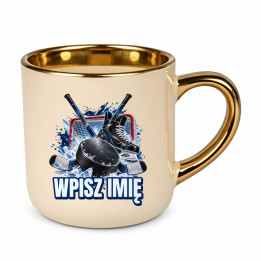 Hokej (imię) - krążek, kije i łyżwa - kubek elegancki na prezent - produkt personalizowany
