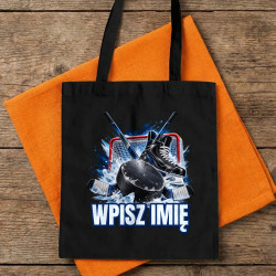 Hokej (imię) - krążek, kije i łyżwa - torba bawełniana na prezent - produkt personalizowany