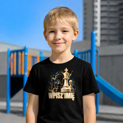 Szachy (imię) - skoczek, król i pionek - dziecięca koszulka na prezent - produkt personalizowany