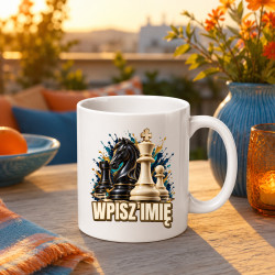 Szachy (imię) - skoczek, król i pionek - kubek na prezent - produkt personalizowany