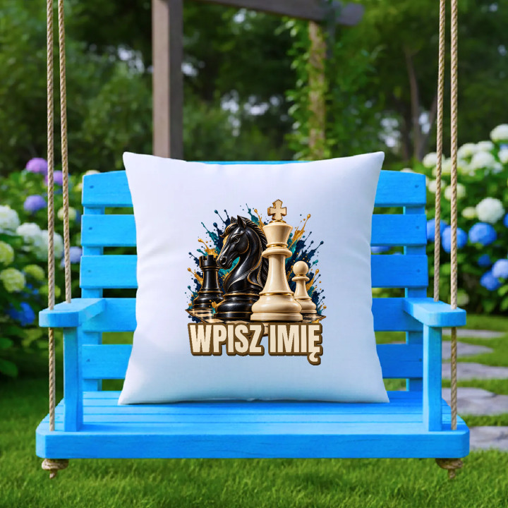 Szachy (imię) - skoczek, król i pionek - poduszka na prezent - produkt personalizowany