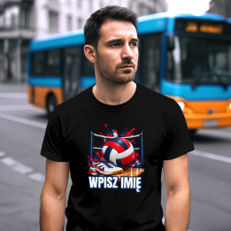 Siatkówka (imię) - piłka, siatka i buty - męska koszulka na prezent - produkt personalizowany