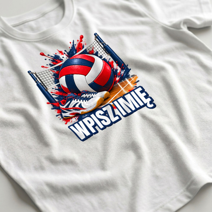 Siatkówka (imię) - piłka, siatka i buty - męska koszulka na prezent - produkt personalizowany