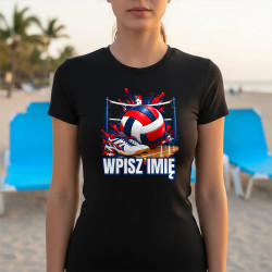 Siatkówka (imię) - piłka, siatka i buty - damska koszulka na prezent - produkt personalizowany
