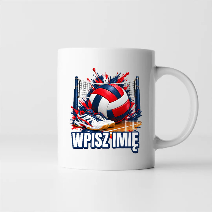 Siatkówka (imię) - piłka, siatka i buty - kubek na prezent - produkt personalizowany