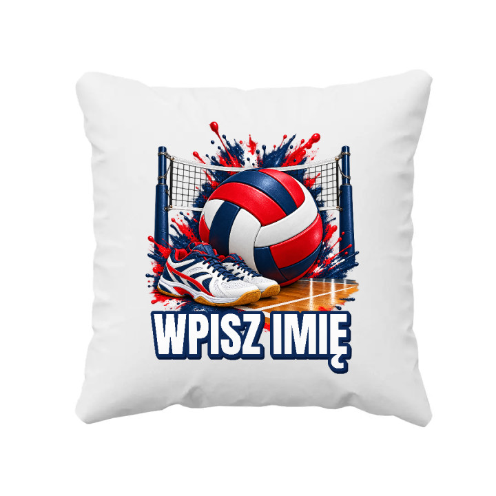 Siatkówka (imię) - piłka, siatka i buty - poduszka na prezent - produkt personalizowany