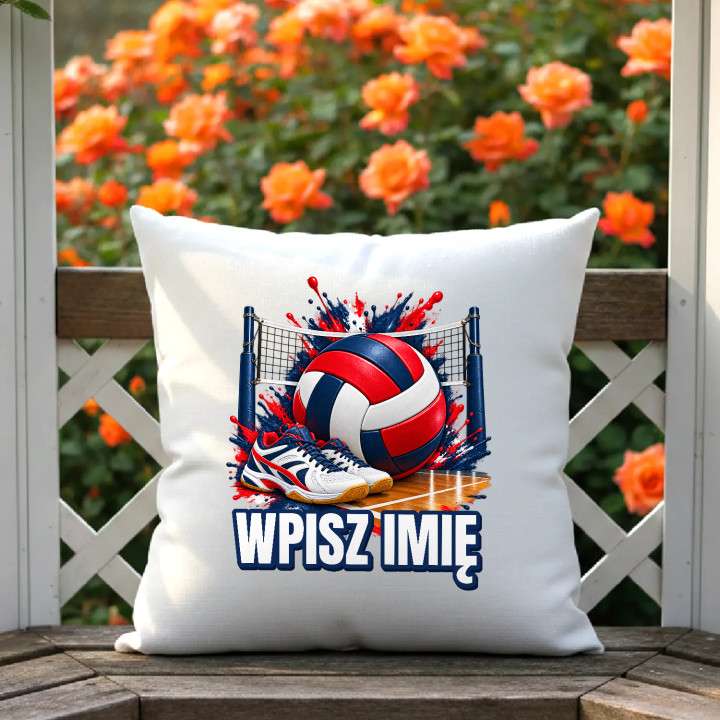 Siatkówka (imię) - piłka, siatka i buty - poduszka na prezent - produkt personalizowany