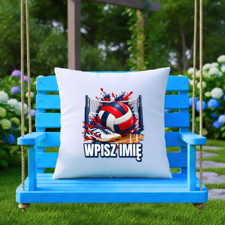 Siatkówka (imię) - piłka, siatka i buty - poduszka na prezent - produkt personalizowany