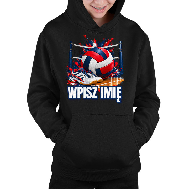 Siatkówka (imię) - piłka, siatka i buty - dziecięca bluza na prezent - produkt personalizowany