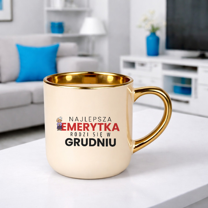 Najlepsza emerytka rodzi się w grudniu - kubek elegancki na prezent