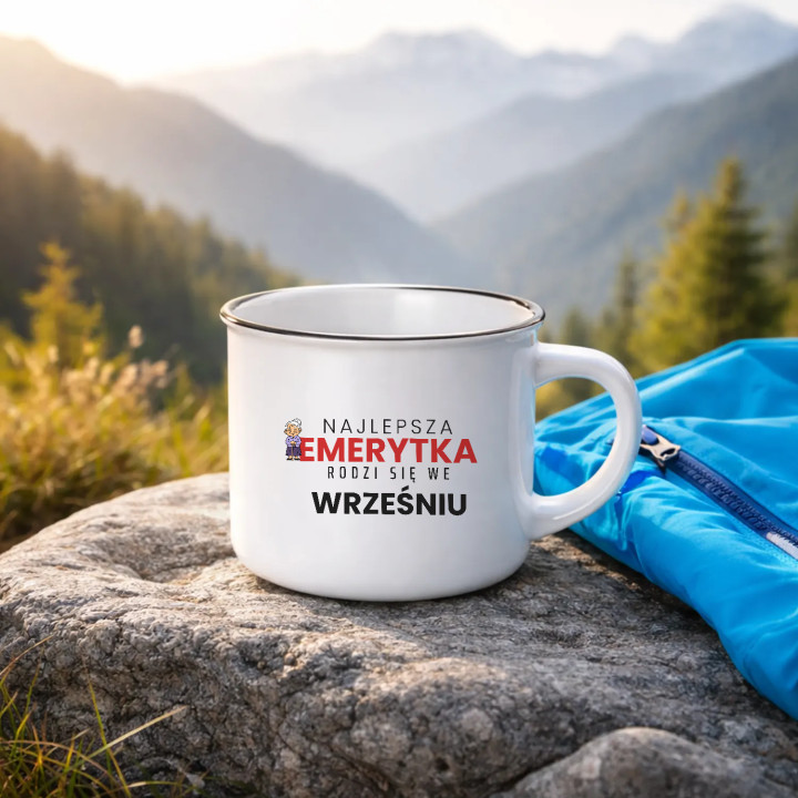Najlepsza emerytka rodzi się we wrześniu - kubek emaliowany na prezent