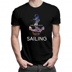Wind, water, passion, sailing - męska koszulka z nadrukiem