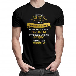 Jestem Baran - żyję w magicznym świecie -męska koszulka z nadrukiem