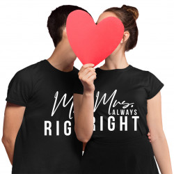 Komplet dla pary - Mr. Right Mrs. Always Right - męska i damska koszulka z nadrukiem