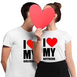 Komplet dla pary - I love my boyfriend, girlfriend - męska i damska koszulka z nadrukiem