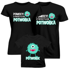 Komplet dla rodziny - Pomocy! Stworzyłem/stworzyłam potworka! Potworek - koszulki z nadrukiem