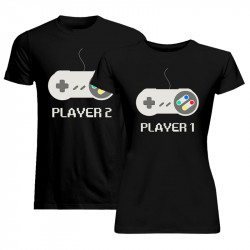 Komplet dla pary - Player 1 (damska) Player 2 (męska) wersja 1 - koszulki z nadrukiem