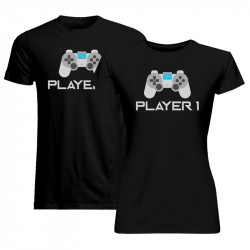 Komplet dla pary - Player 1 (damska) Player 2 (męska) wersja 2 - koszulki z nadrukiem