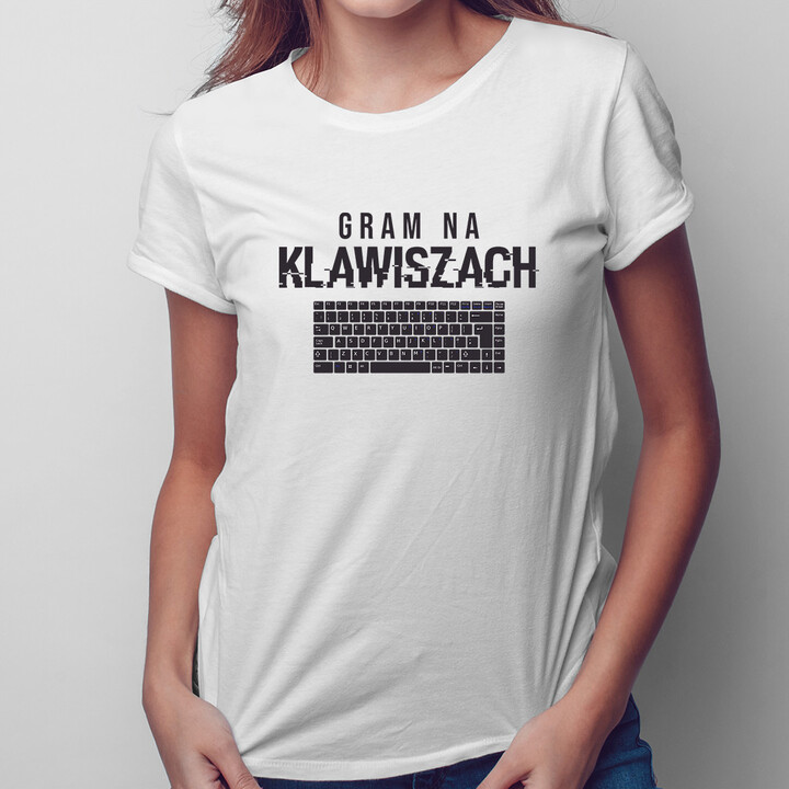 Gram na klawiszach - damska koszulka z nadrukiem