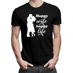 Happy wife happy life - męska koszulka z nadrukiem