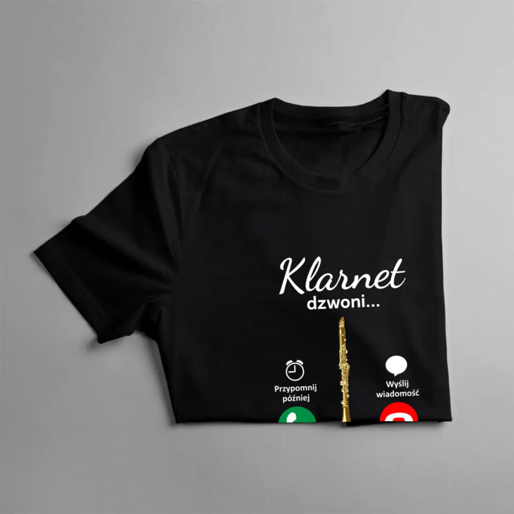 Klarnet dzwoni muszę iść  - damska koszulka z nadrukiem