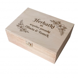 Produkt personalizowany - Herbatki na wspólne poranki (imię)+(imię) - drewniana herbaciarka z grawerem