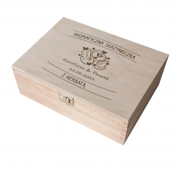 Produkt personalizowany - Aromatyczna skrzyneczka z herbatką (imiona + data) - drewniana herbaciarka z grawerem