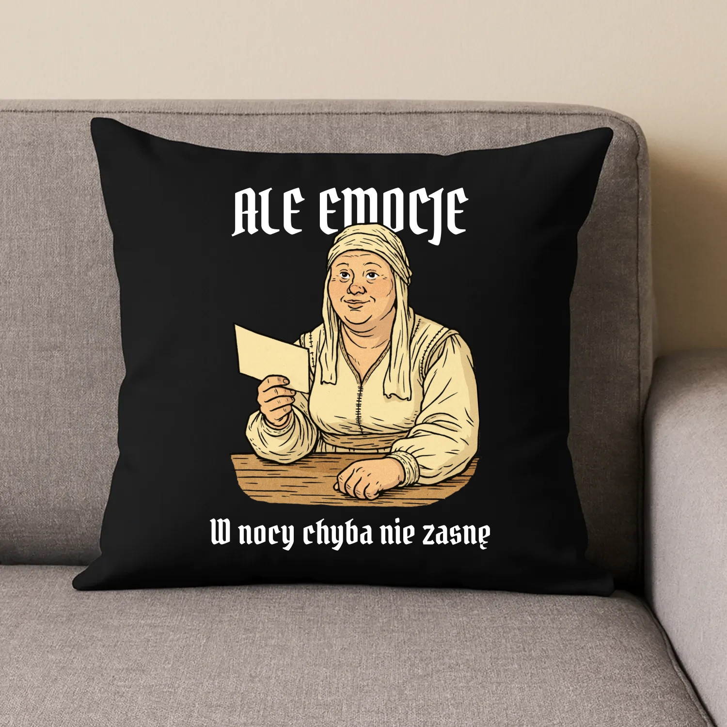 Ale emocje, w nocy chyba nie zasnę - czarna poduszka na prezent dla fanów serialu 1670