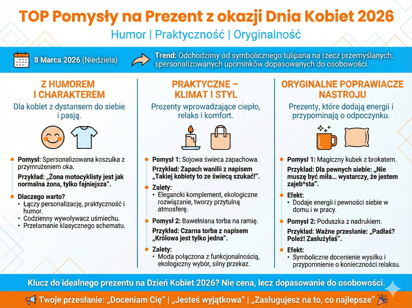 Oryginalne prezenty na Dzień Kobiet 2026, które poprawiają humor każdego dnia