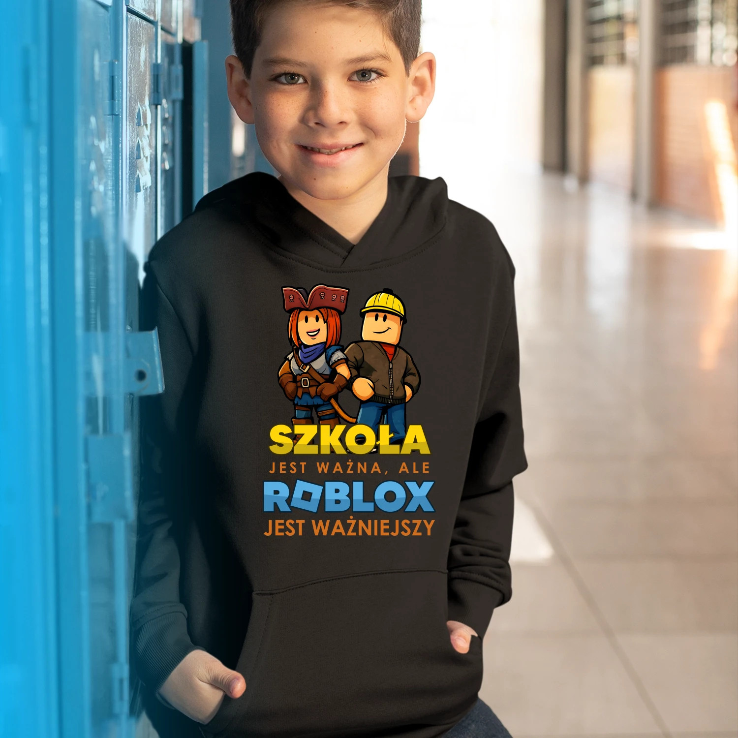 Szkoła jest ważna, ale Roblox jest ważniejszy - dziecięca bluza na prezent dla fanów gry Roblox