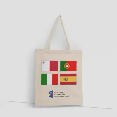 Bawełniana torba z nadrukiem flag i logo Funduszy Europejskich
