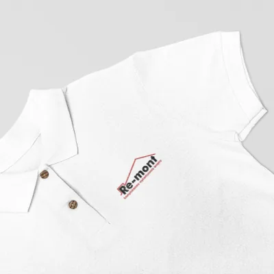 Biała koszulka polo z logo Re-mont
